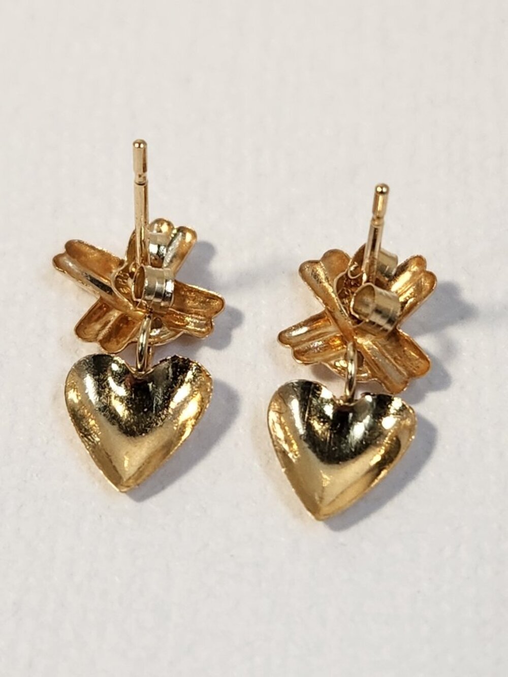 True VTG 585 14K Gold Puffy Heart X Dangle Stud Earrings Signed